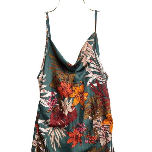 Tropical Printed Sling Satin Low Neck Slim Waist Floral Dress Women’s Size M - Picture 4 of 8